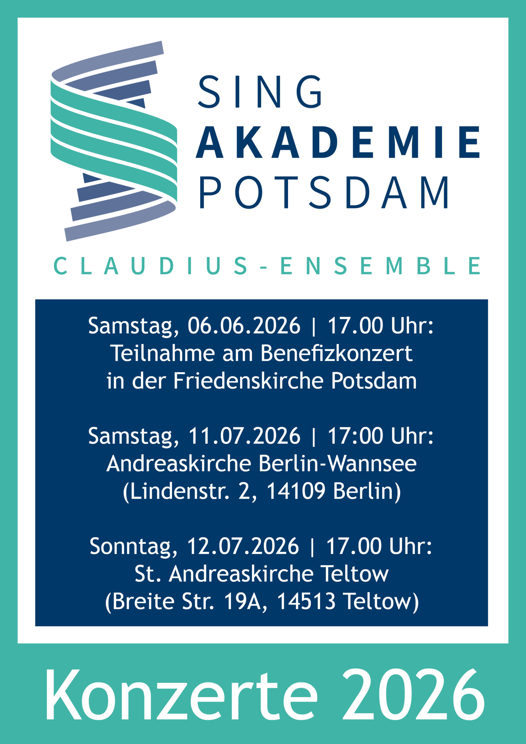 Singakademie Potsdam | Konzerte des Claudius-Ensembles